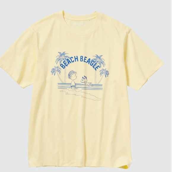 Uniqlo light yellow UT Peanuts Beach Beagle 100% cotton size S - Picture 1 of 11
